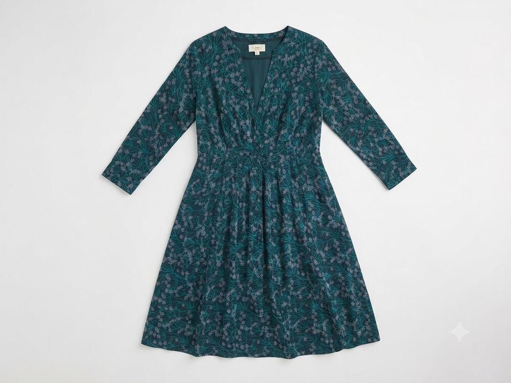 Seasalt Cornwall US 8 Merrose Dress Cotton Dark Green Modest Casual Floral